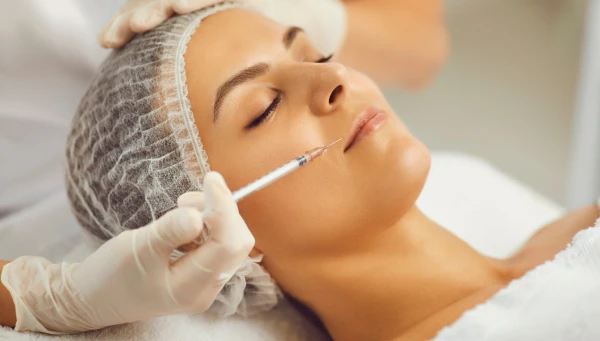 acido-hialuronico-en-madrid-la-latina Mujer recibiendo relleno facial con ácido hialurónico en zona peribucal.