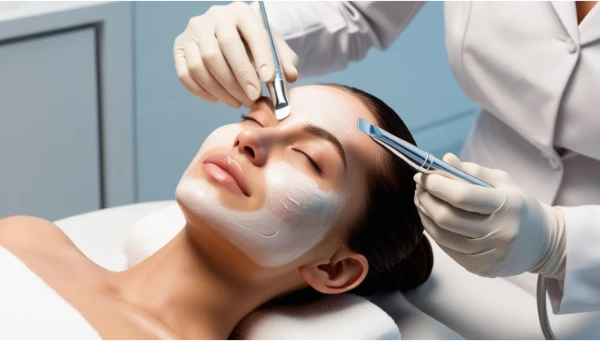 peeling-medico-facial-madrid Mujer recibiendo tratamiento antimanchas facial en clínica estética profesional.